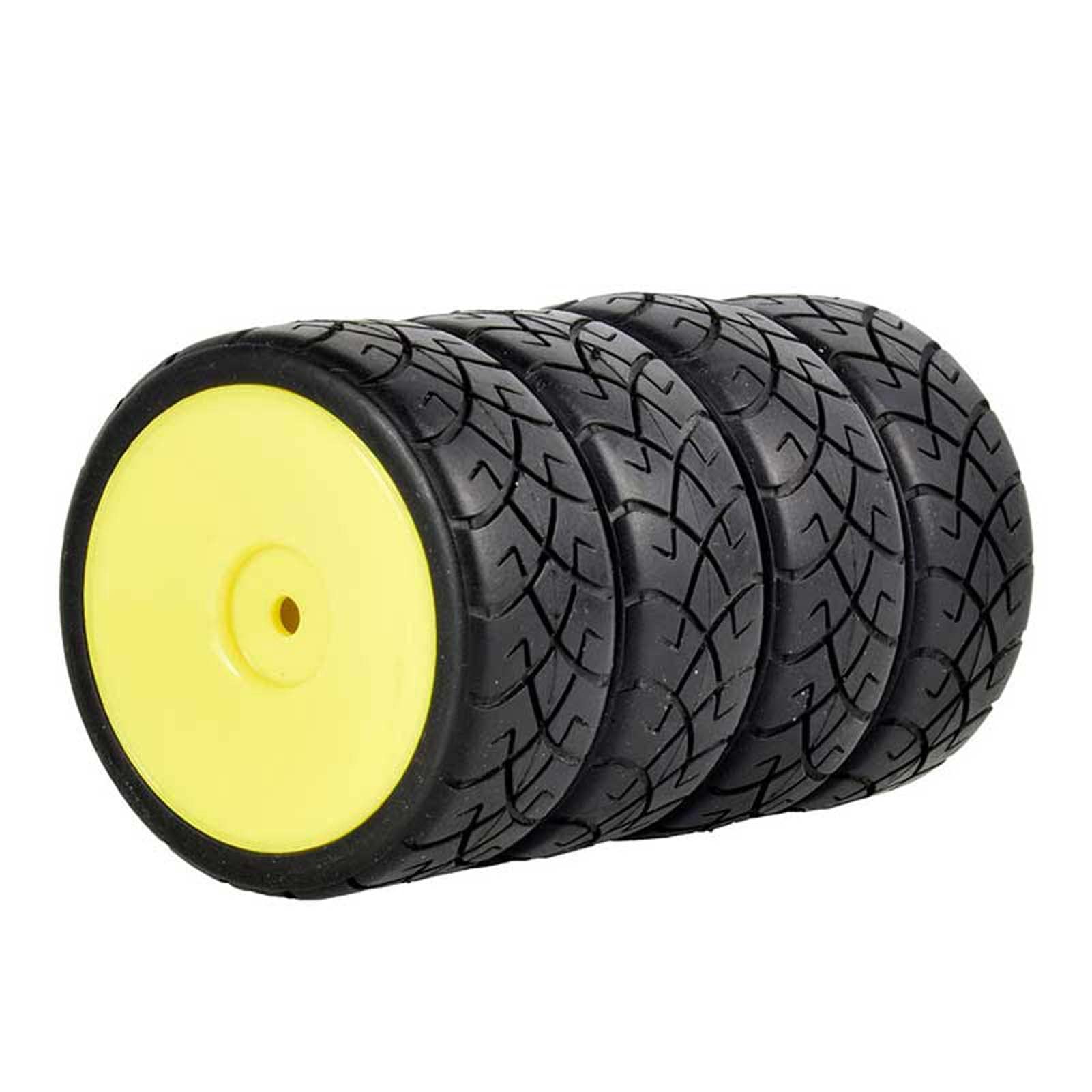 KEEDA RC Car 65 mm Rubber Tyres & Plastic Rims Wheels for 1/10 RC Model Car On Road Touring Car Racing Car (C, Yellow) - Image 2