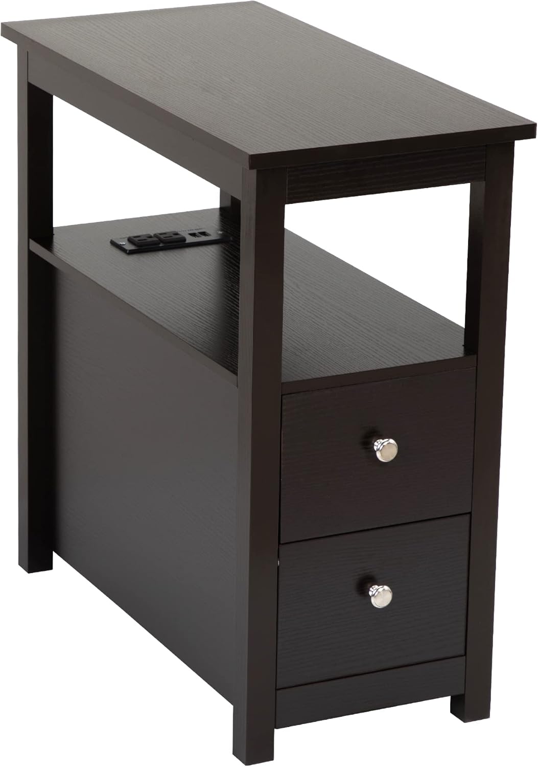 JAXSUNNY Transitional Wood End Table with 2 Drawers and