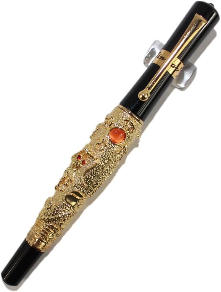 Gullor Medium Nib Fountain Pen Jinhao Flying Dragon with Pearl Emboss Golden - Image 5