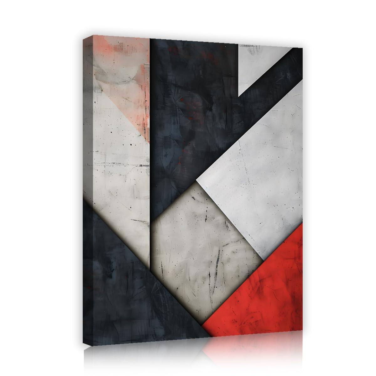 TOANGWALL Modern Contemporary Canvas Wall Art for Apartment Red Black White Geometric Patchwork Mural Pictures Posters for Hallway Office Decor 80x95cm