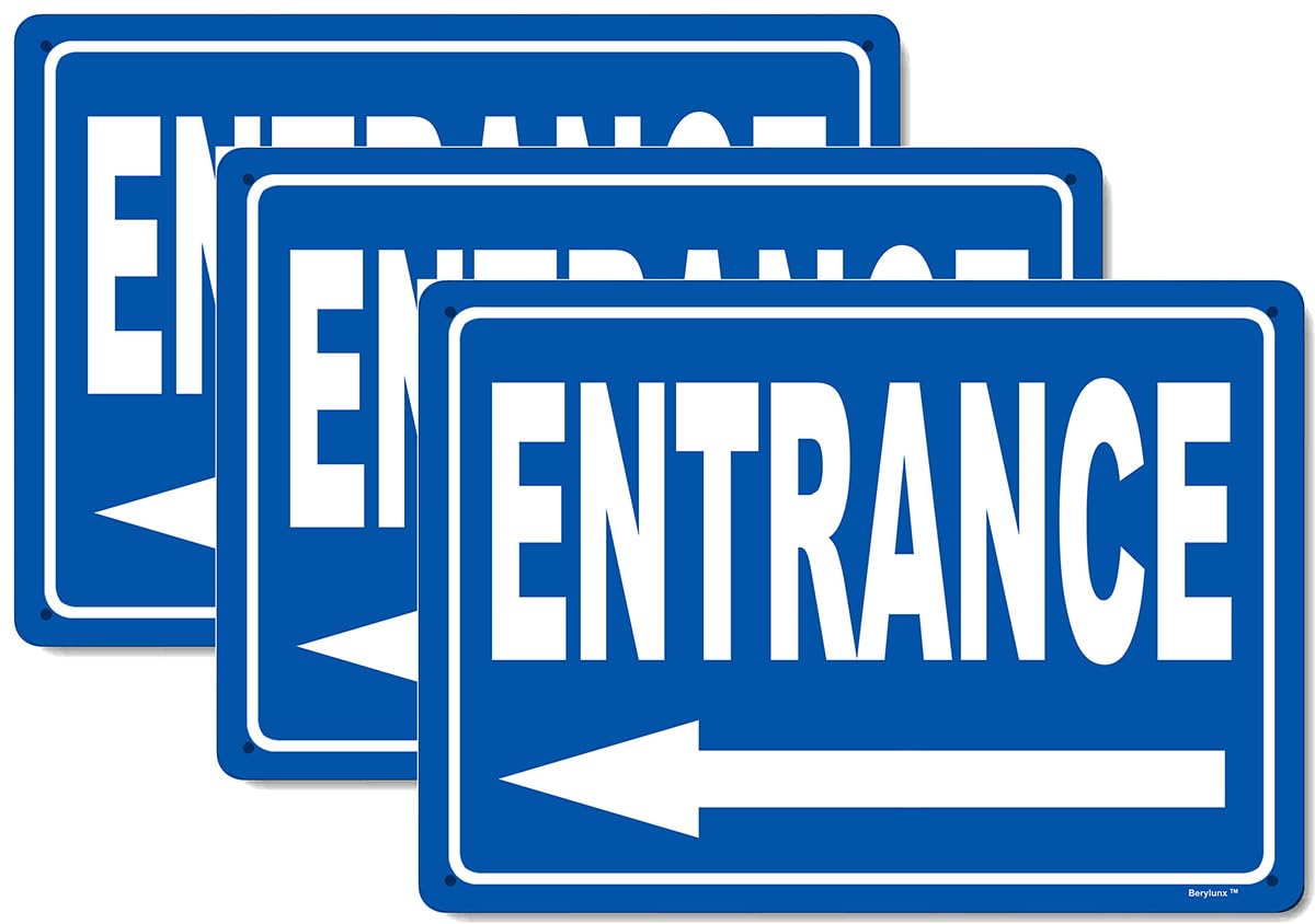 3 Pack 8"x12" Entrance Left Arrow Sign Blue Background White Rust Free Aluminum, Fade Resistant Metal Signs for Business for Home for Door Outdoor