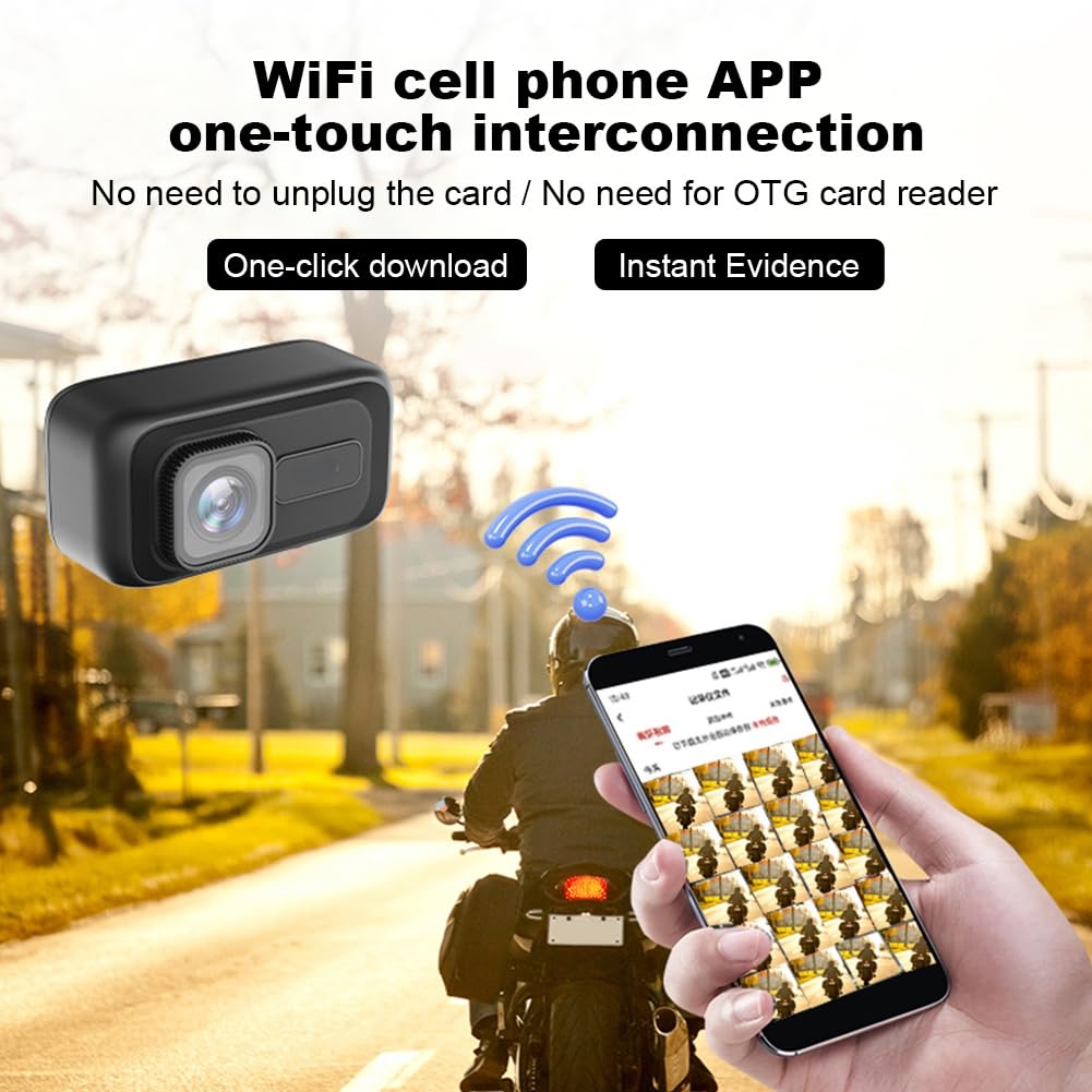 Enregistreur de Moto, Enregistreur de Cyclisme 2K 1080P Nocturne WiFi Étanche et Anti-Poussière Enregistreur de Cyclisme Caméra DVR pour Moto
