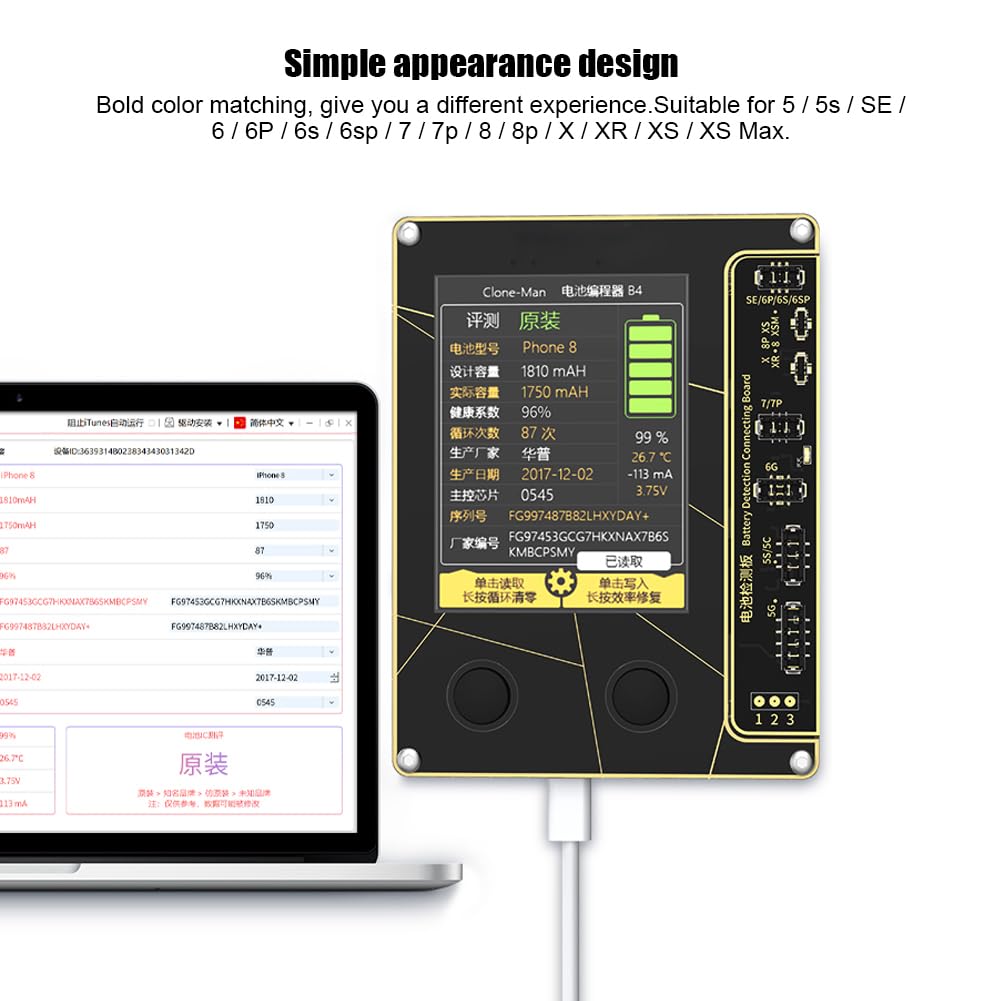 Ejoyous Programator Baterii Tester Baterii Telefonu Akrylowego z Wykrywaniem i naprawą Danych Obsługa Wielu Języków dla 5 5s SE 6 6P 6s 6sp 7 7p 8 8p X XR XS XS Max (BLACK)