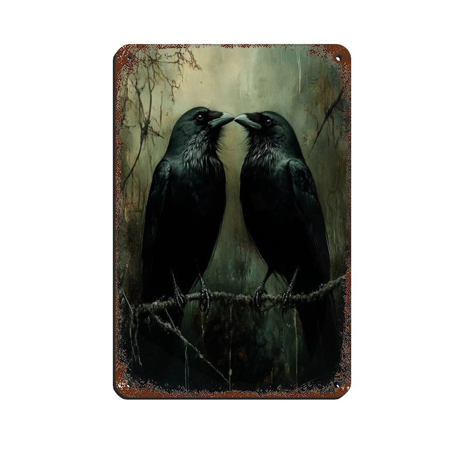 Norse Mythology Ravens Art, Gothic Romantic Crow Tin Sign Vintage Metal Pub Club Cafe Bar Home Wall Art Decoration Poster Retro 8x12inch(20x30cm)