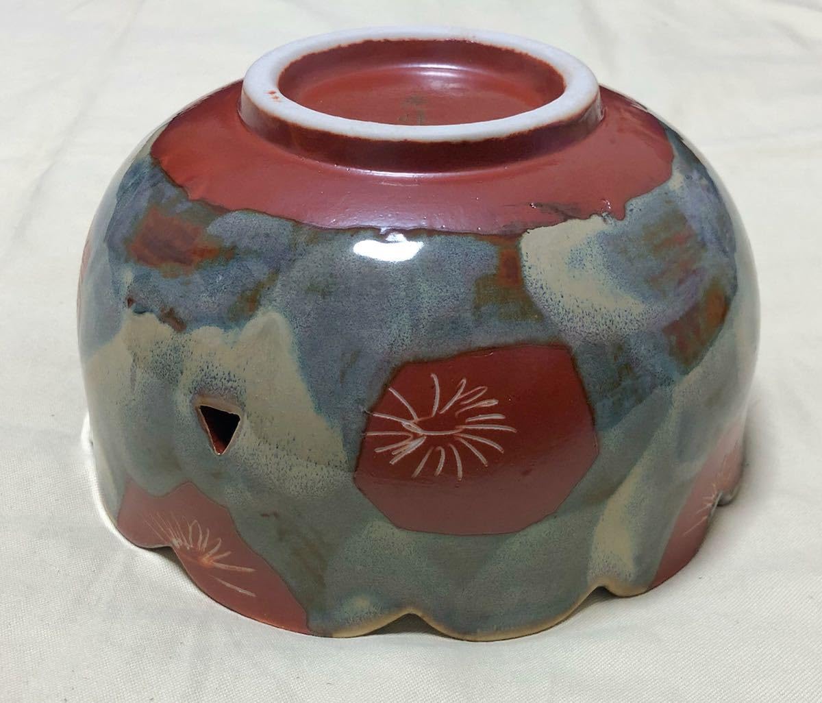 Amazon.co.jp: 美濃焼雅陶 晃峰作 口金天目菊 菓子鉢 深鉢 ボウル 三角