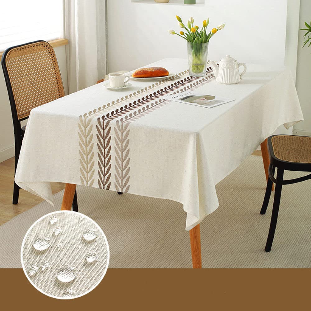 HGJH Tischdecke,Rechteckige Tischdecke Beige Stickerei Outdoor wasserdichte Tischdecke Waschbare Tischdecke Tisch Moderne Abwischbare Tischdecke Für Küche Garten Balkon Partys