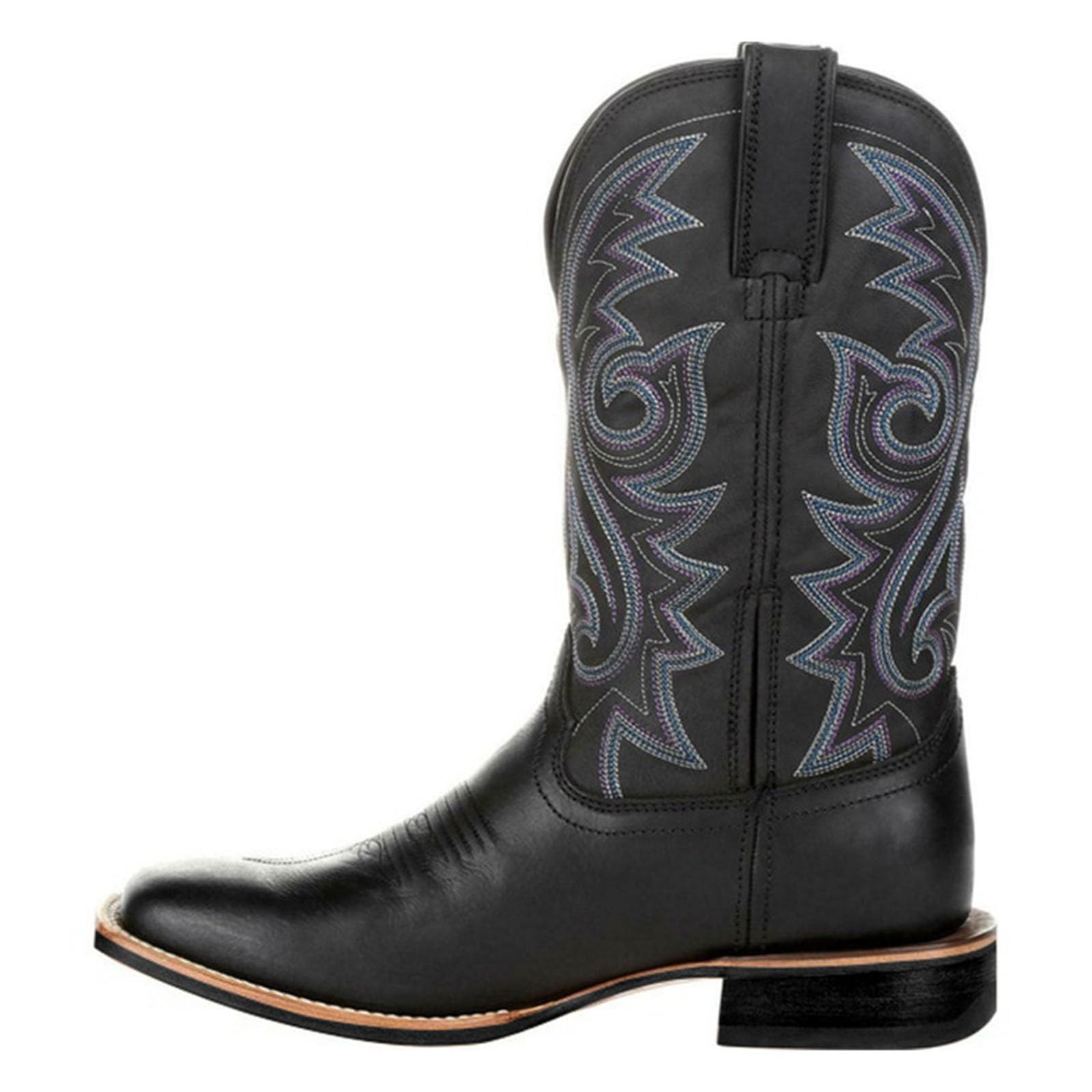 Cowboystiefel Herren Vintage Slip-On Cowboy-Stiefel Westernstiefel Klassisch Cowboy Stiefel Männer Mittlerer Schaft Western Weitbein Cowboyboots Gestickte Blockabsatz Fasching Piratenstiefel