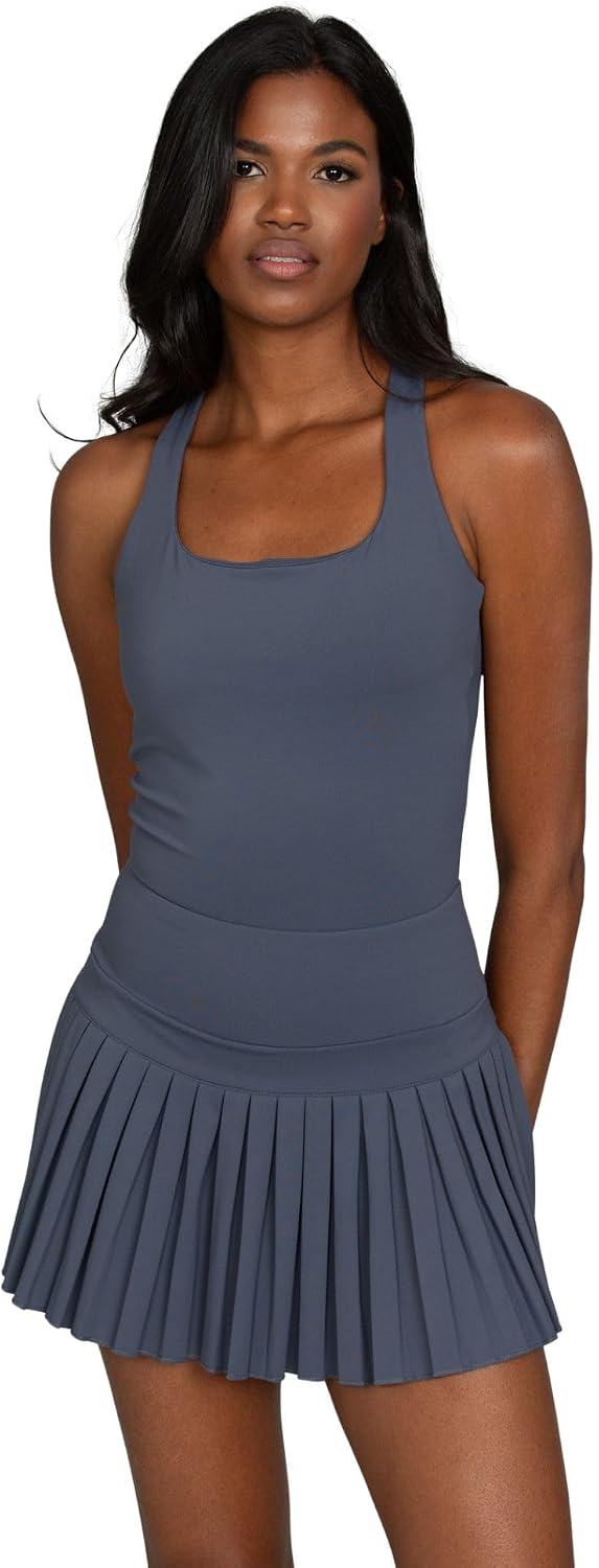 GOLD HINGE Criss Cross Back Pleated Tennis Dress