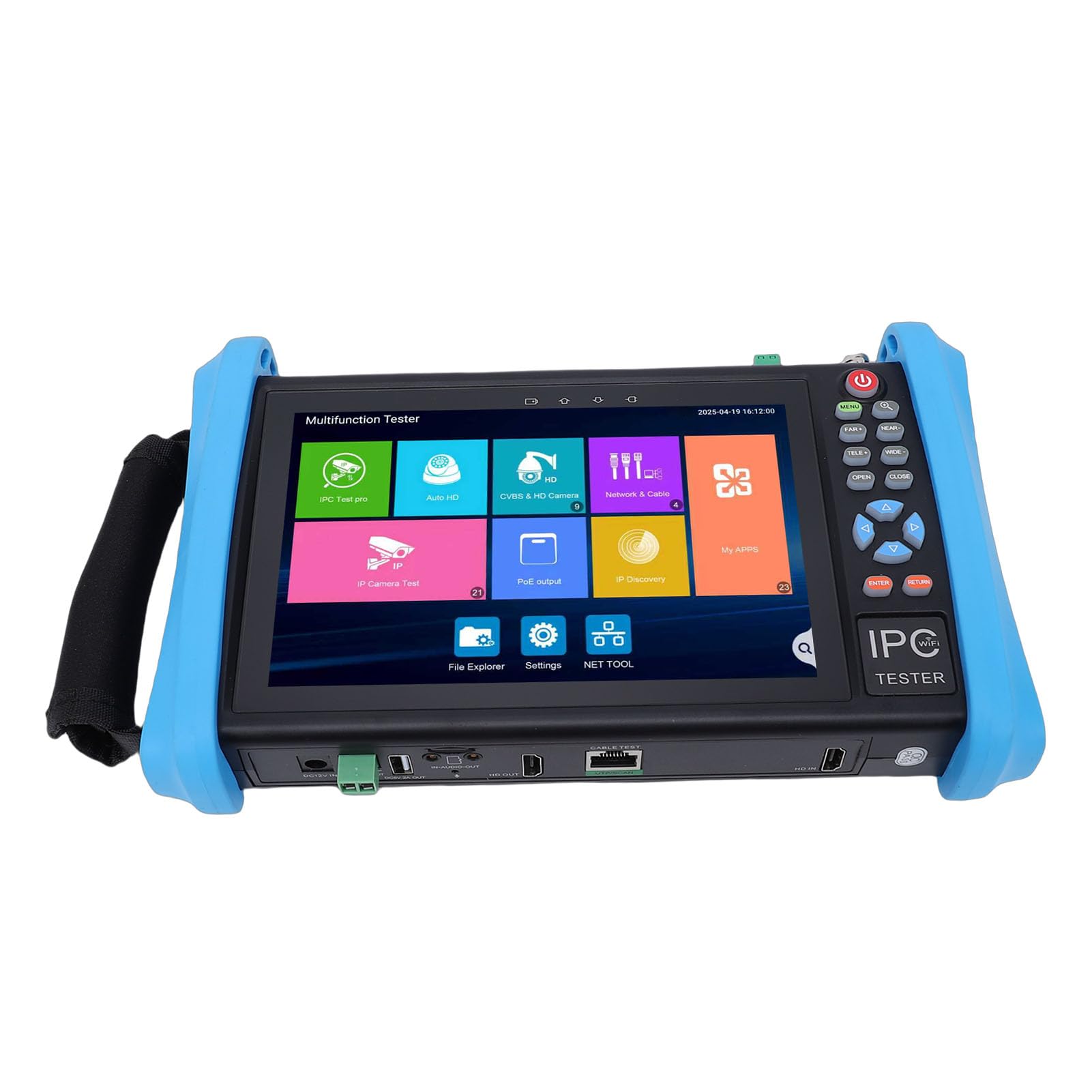 Tester CCTV Tester per Telecamera Portatile con Display HD da 7 Pollici per Telecamere IP/analogiche da Lavoro All'aperto Materiale ABS (Spina europea)