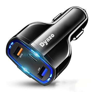 Dyazo 3 Port 36 W Fast Car Charger with USB C Charging Port Qc & Pd Charging Compatible