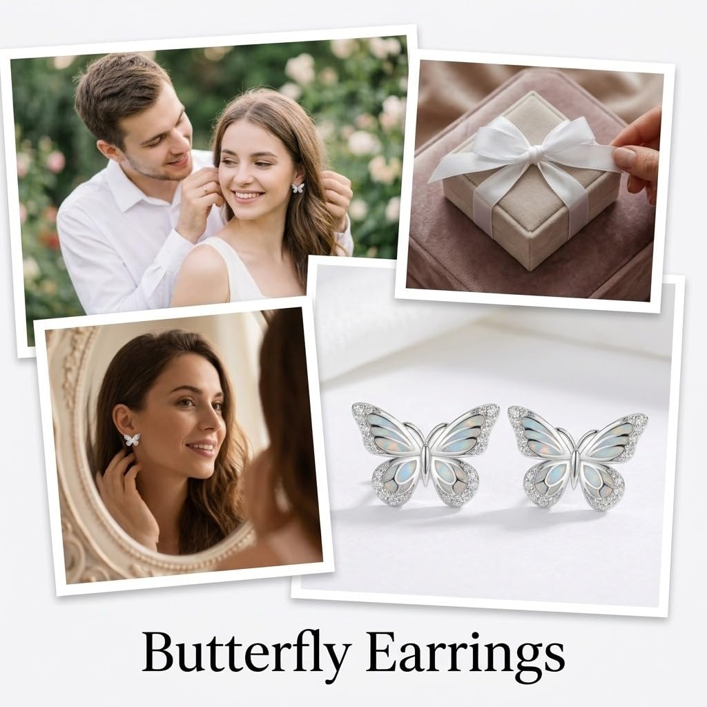 Schmetterlings Opal Ohrringe 925er Sterlingsilber Schmetterlings Opal Ohrringe Niedliche Tier Schmuck Geschenkidee für Damen