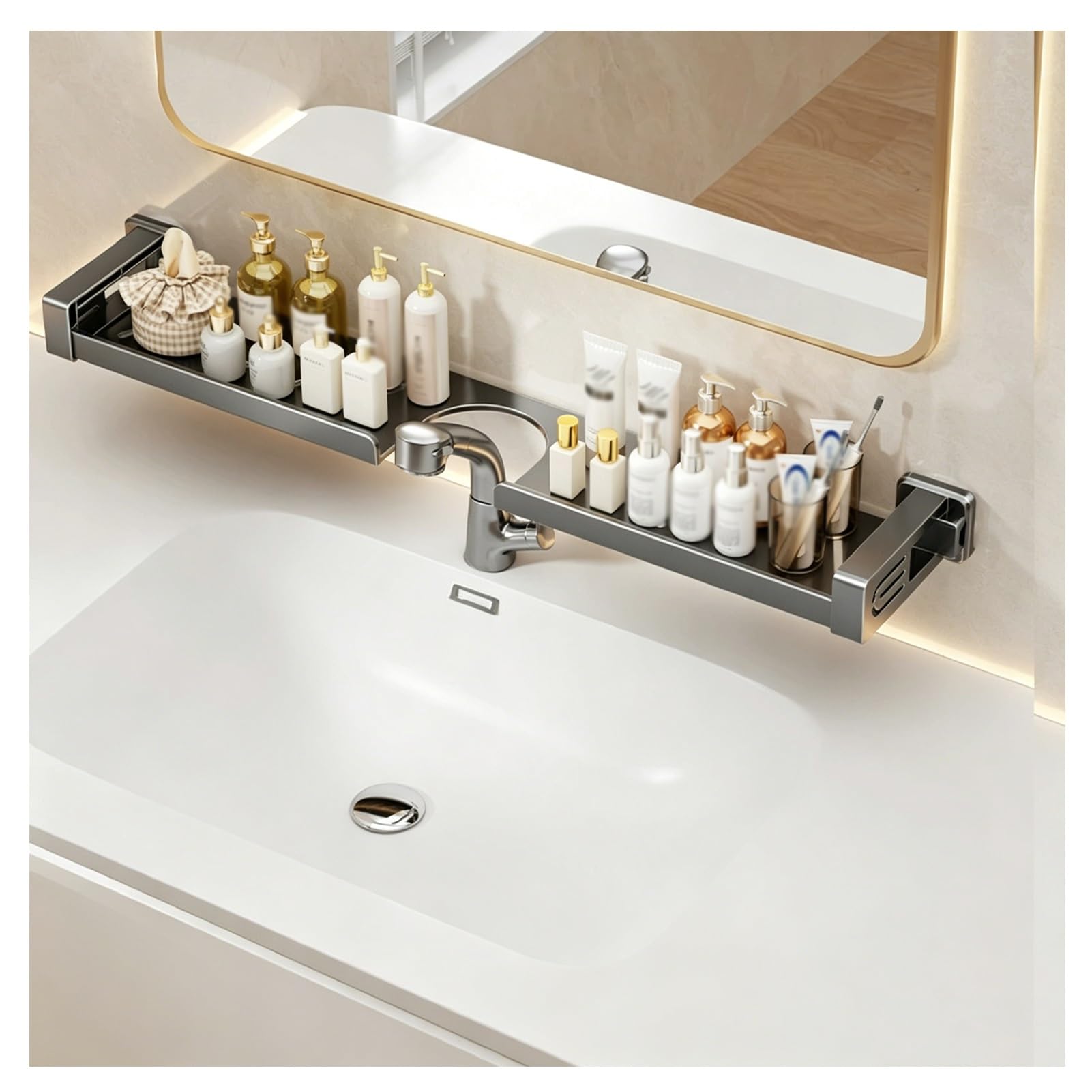 Étagère au-dessus du robinet avec drainage rapide pour gobelet et savon de salle de bain