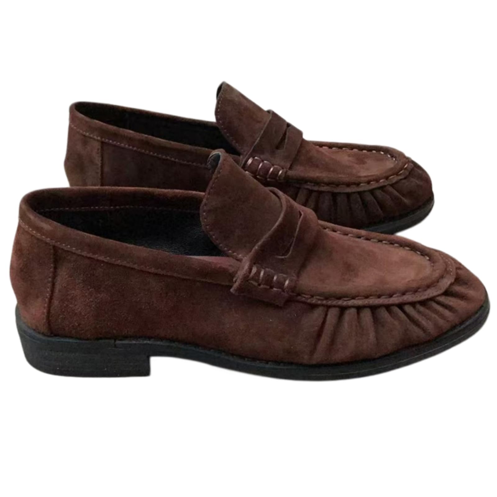 Chaussures plates en daim chocolat Suede Slip-on : l'élégance rétro au bureau en taille 37