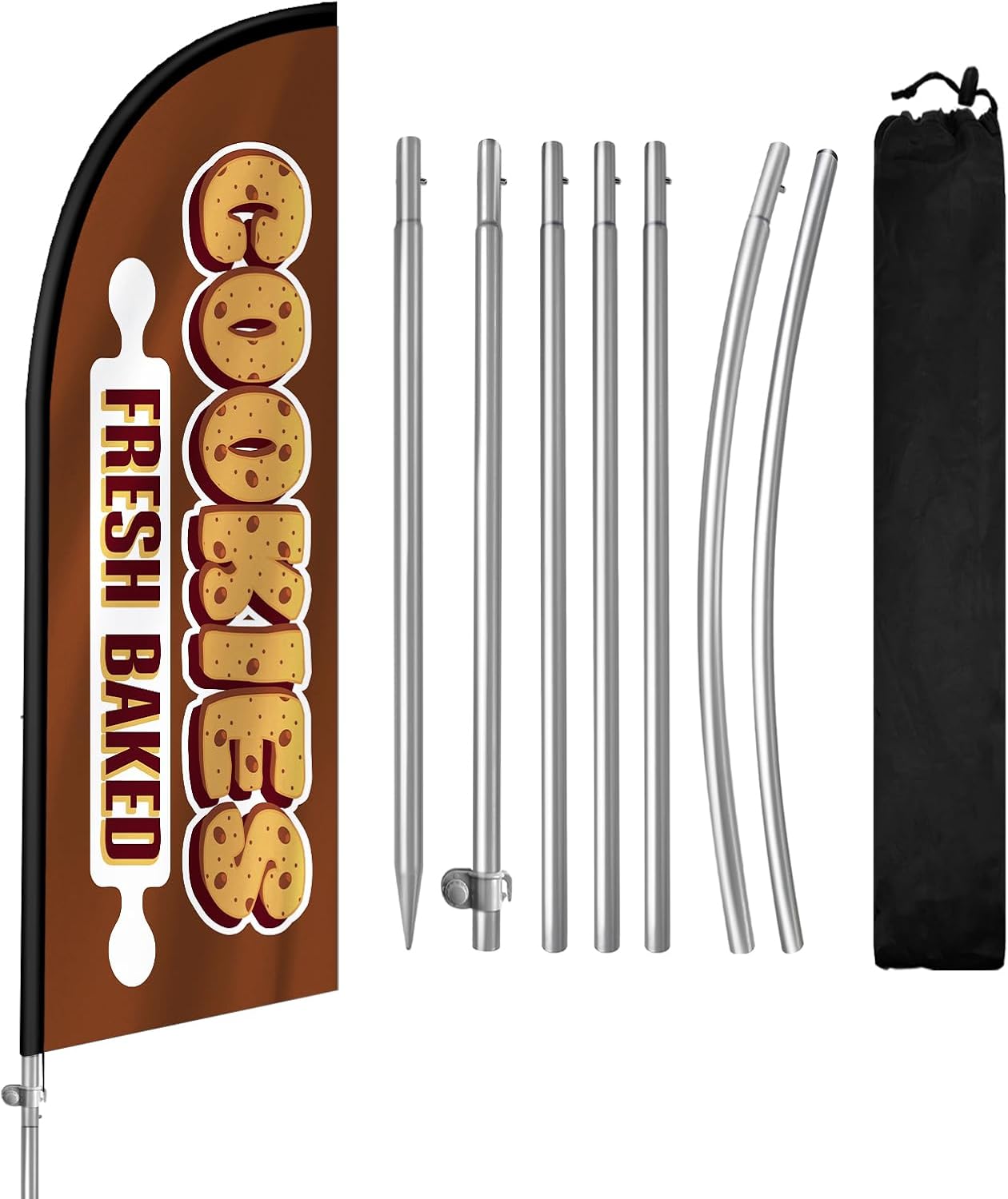 Fresh Baked Cookies Flag for Business, Fresh Baked Cookies 8FT Polyester Advertising Swooper Flag with Aluminium Alloy Flag Pole Kit, Stainless Steel, Ground Spike, Portable Bag