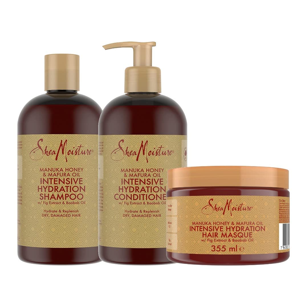 SheaMoisture - Set Super Hydratant Shampoo, Après-Shampooing et Masque Miel de Manuka & Huile de Mafura
