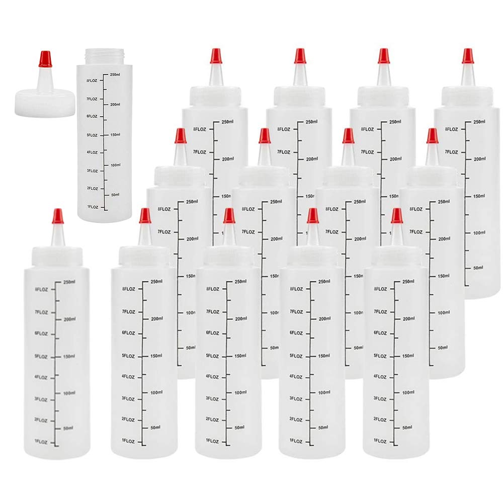 Photo 1 of 14 Pack 8 oz/250ml Plastic Squeeze Bottles with Red Tip Cap & Black Scale Plastic Squirt Bottle for Ketchup,Sauces,BBQ, and More?