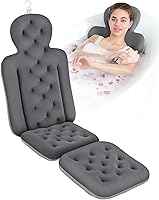 VEILS Full Body Bath Tub Pillow Cushion with 160 Suction Cups - Head, Neck, Back Support, 51x16 Inch Dark Gray