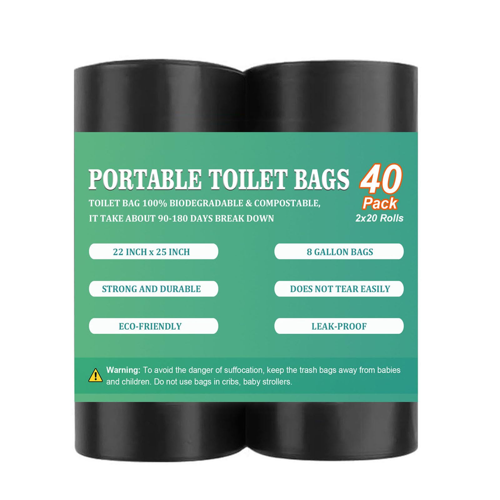 40PCS 8 Gallon Portable Toilet Bags for Camping, Biodegradable Porta Potty Bags - 8 Gal Waste Bags Fit for 5 Gallon Bucket, Camping Poop Bag