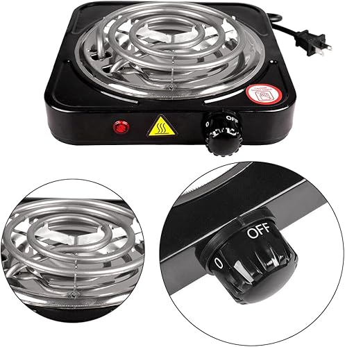 Miniatura 3 de Quemador eléctrico de encimera, estufa individual, placa de inducción de 1000 W, placa caliente eléctrica portátil, control de temperatura ajustable