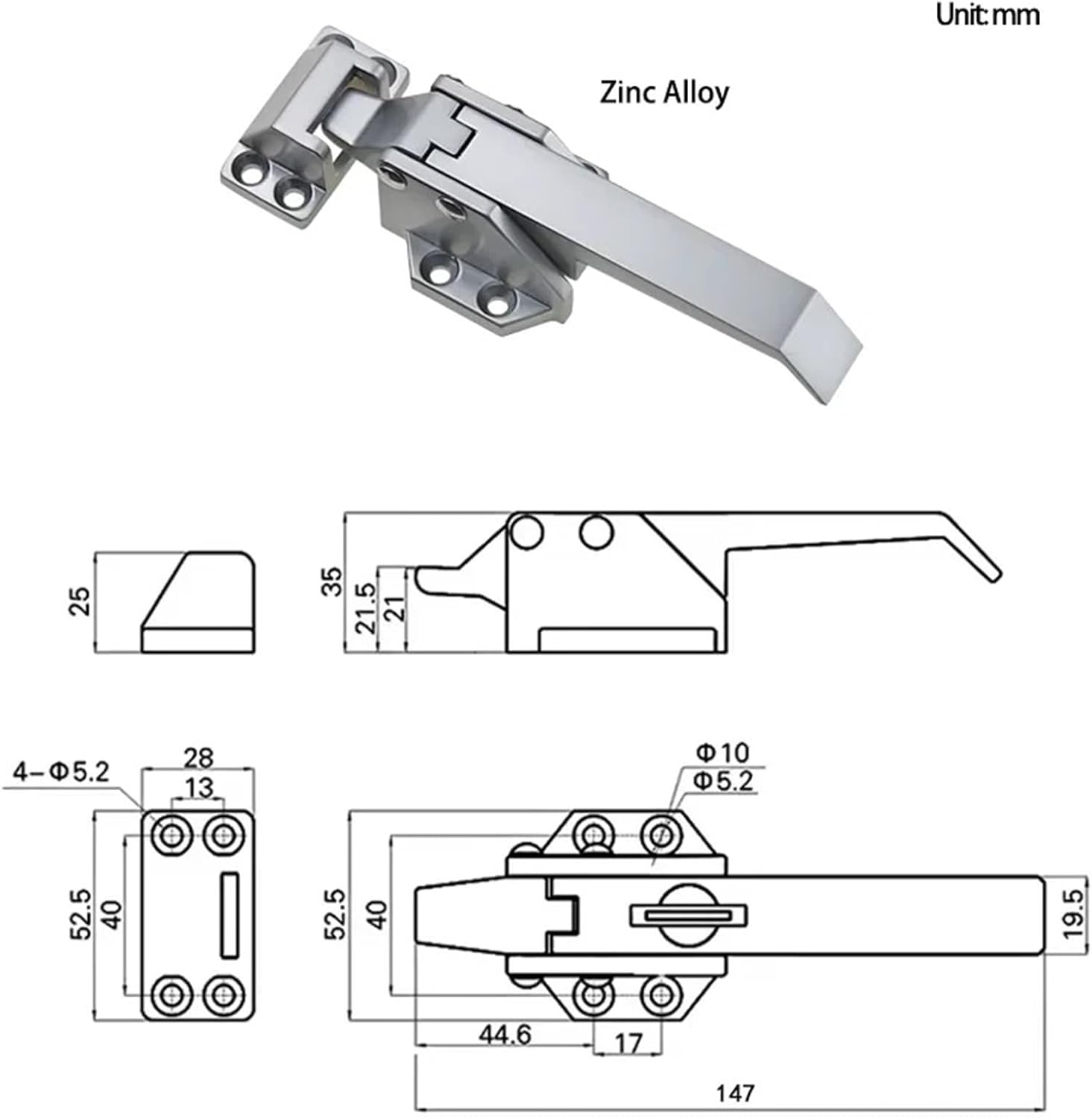 Stainless Steel Or Zinc Alloy Freezer Oven Steam Cabinet Sealed Door Handle Equipment Door Lock 1Pcs(Zinc Alloy)