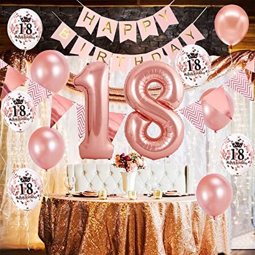 18th Birthday Decorations for Girls Rose Gold, Dargds 18th Happy Birthday Banner,Number 18 Balloon,Rose Gold Confetti Balloons,Triangle Flag,Wine Bottle Balloon,Happy 18 Birthday Sash Women Party