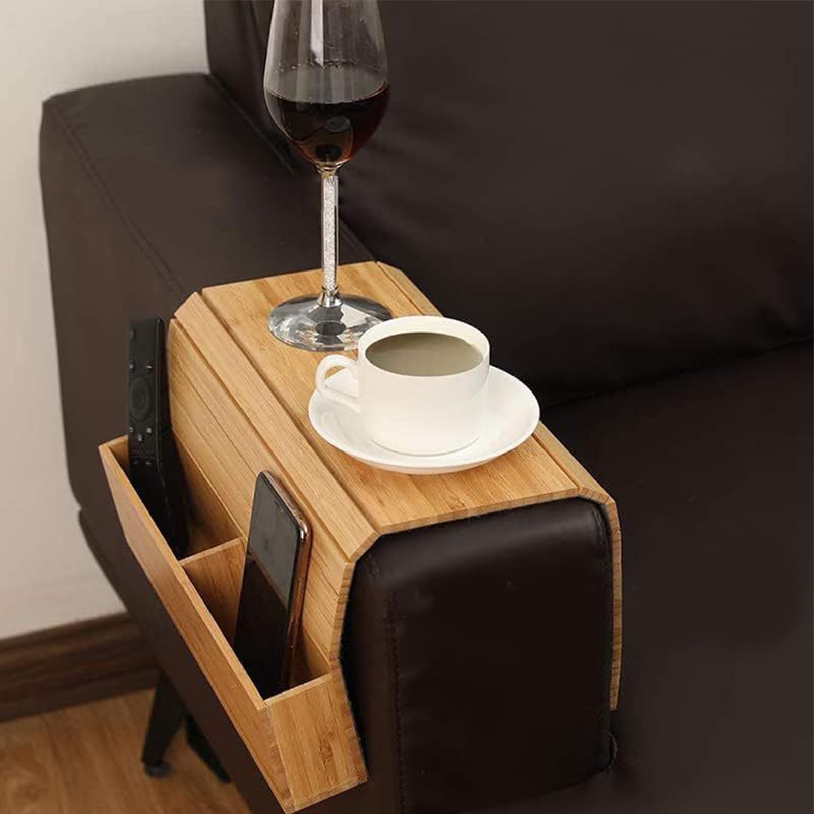 Mesa con reposabrazos para sofá, mesa plegable duradera para aperitivos y bebidas, para sala de estar, ideal para bebidas, aperitivos y comodidad
