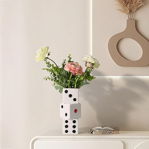 Miniatura 5 de Jarrón de cerámica blanca para decoración del hogar, florero único de 8 pulgadas, centros de mesa en blanco y negro para mesas