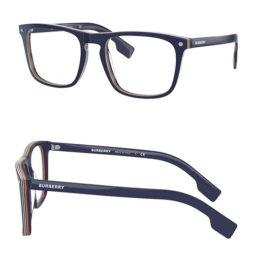 BURBERRY BOLTON BE2340 Óculos quadrados de acetato com kit de óculos de luxo, Armação azul | Lente transparente