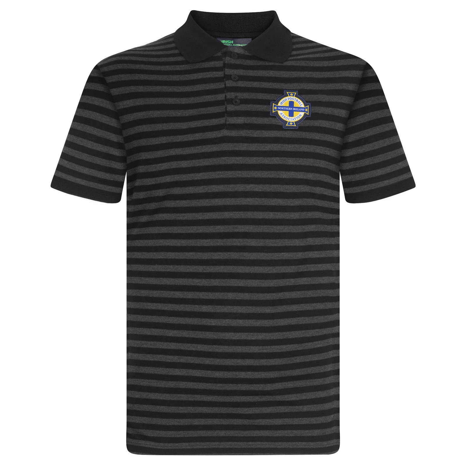 Northern Ireland Men's Black/Grey Official Gift Striped Polo Shirt Marl Medium