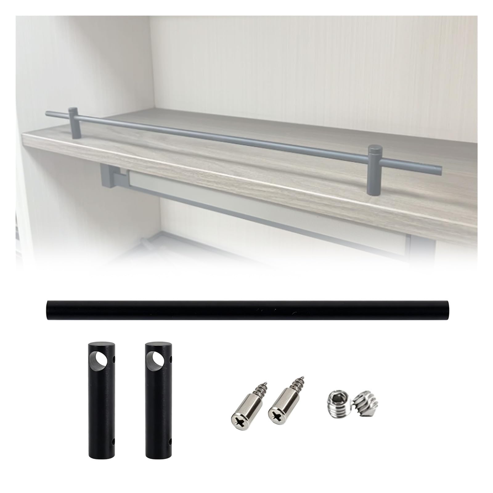 2 Pack Shelf Rail Fence Set, Aluminum Pole Guardrail, Versatile Shoe Rack Bookcase Decorative Pole, Prevents Items from Falling(L-68CM/26.8in)
