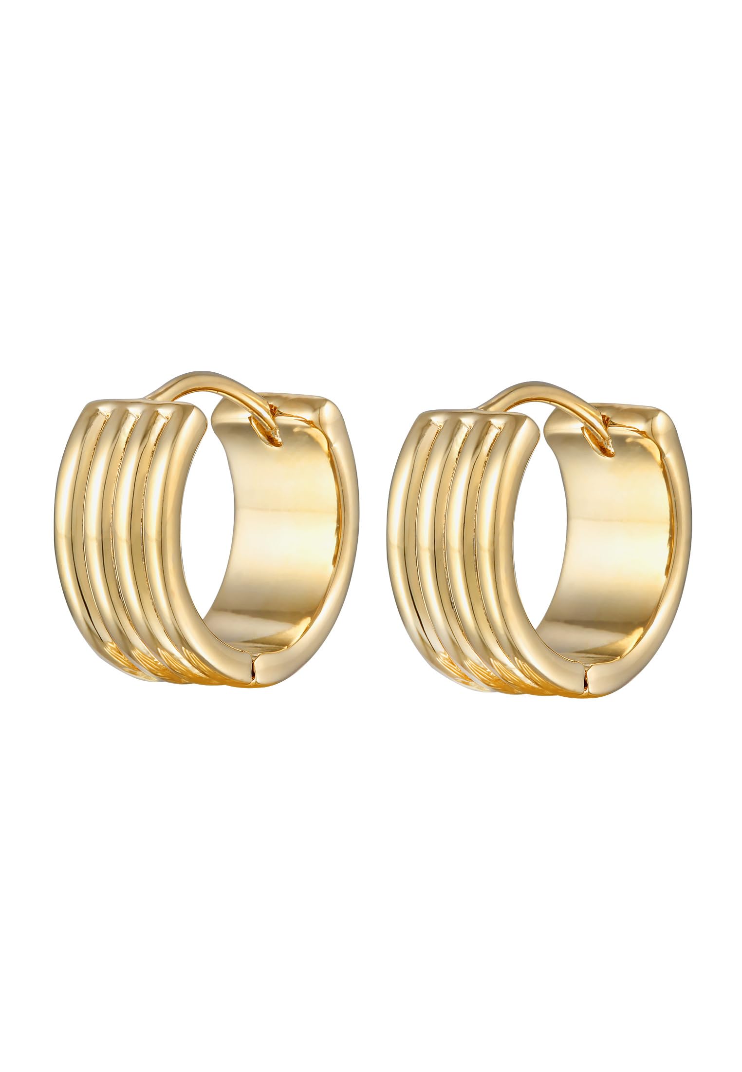 Elli Earrings Ladies Creoles Grooves Texture Chunky Gold Coloured
