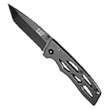 Cat 6-1/2-Inch Tanto Folding Knife with 7Cr17MoV Stainless Steel Blade, Black Anodized Aluminum Handle, Dual Thumb Studs, and Locking Liner - 980005