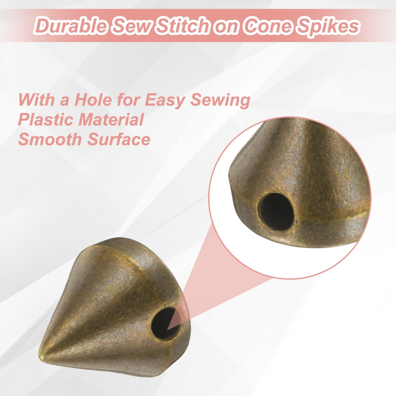 M METERXITY 200-Pack Spike Cone Studs 8x8 mm Plastic Flat Back Sew on Punk Style Spike Stud with Hole for Garments/Shoes/Bags/DIY Leather Craft/Fabric Clothes Bronze Tone - Image 2