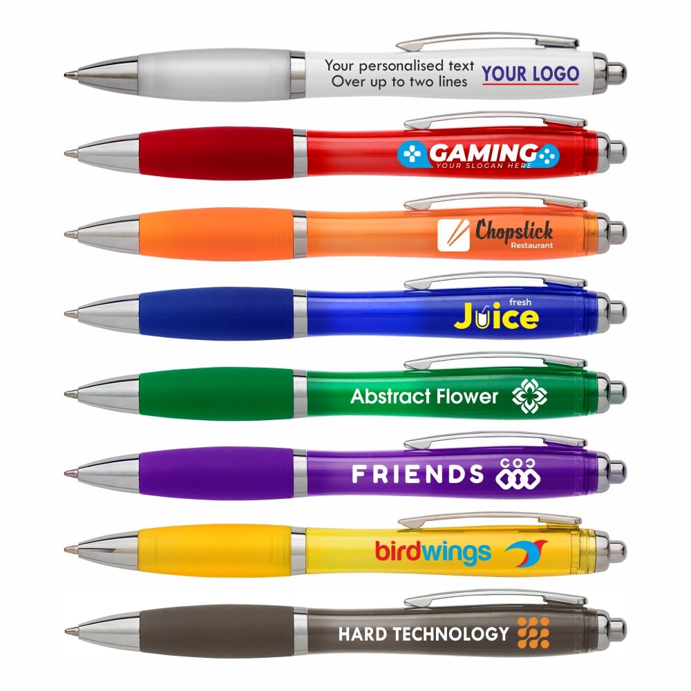 Sign Print Lab Custom UV Printed Contour Pen with Full-Color Business Logo – Personalised Blue Ink with Coloured Grip – Promotional for Branding, Events, Giveaways