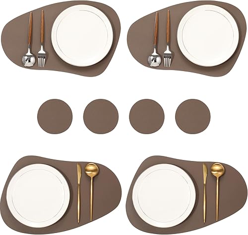 Juego de 8 manteles individuales de piel sintética, resistentes a las manchas, resistentes al calor, fáciles de limpiar, impermeables, lavables,