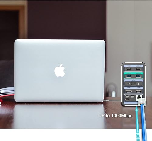 Miniatura 8 de Estación de acoplamiento, FAMILYCRAZY 16 en 1 USB C Dock para MacBook portátil, pantallas triples (1 VGA 2 x 4KHDMI), entrada PD de 100 W, 3 USB-C,