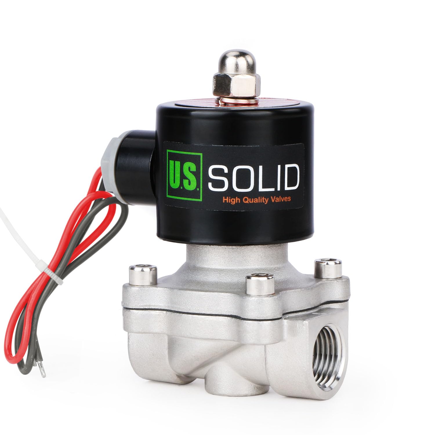U.S. Solid Válvula solenoide eléctrica de acero inoxidable 1/2 pulgadas, 24 V CA, normalmente cerrada, aire, agua, combustible, rosca VITON G