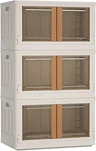 HAIXIN Plastic Storage Bins with Clear Door & Lid, 100Qt Large Capacity Folding Storage Bins for Craft and Home Storage, Stackable Storage Box with Wheels, Dorm Room Essentials (3 Pack)