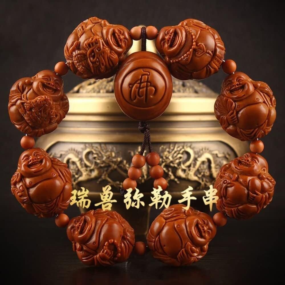 Bracciale con Nucleo d'ulivo, Braccialetto con Nucleo d'ulivo da 1,8 cm Bestia di Buon auspicio Intagliato a Mano Otto bracciali Maitreya, Legno, Nessuna Pietra preziosa