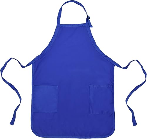 Delantal de cocina para restaurante u hogar, estilo pechera, de hilado de poli algodón (2 bolsillos), Algodón, Azul Royal, 30"