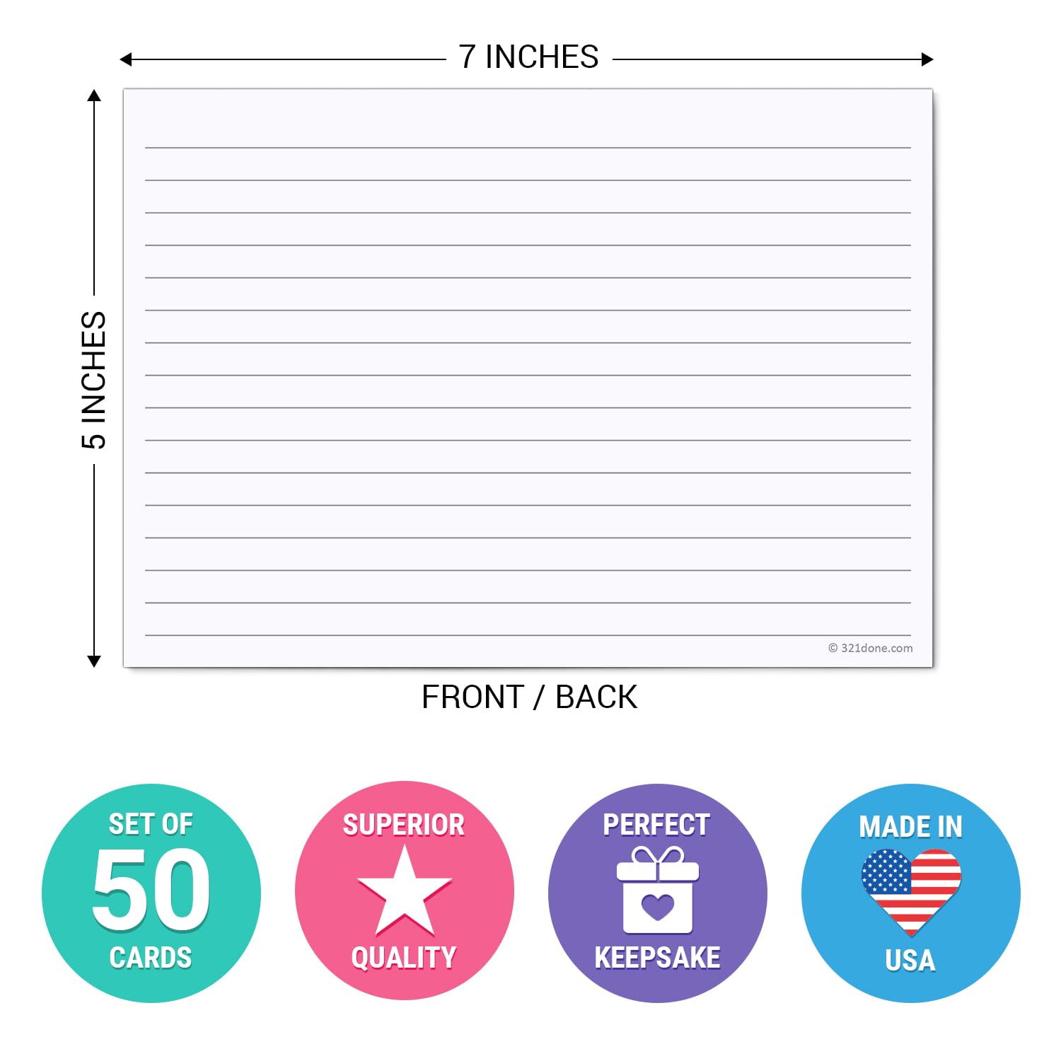 321Done Jumbo Floral Index Cards - 5" X 7" College-Ruled Lined Notecards, Set Of 50, Red Roses On Tan (Made In USA) - View #3