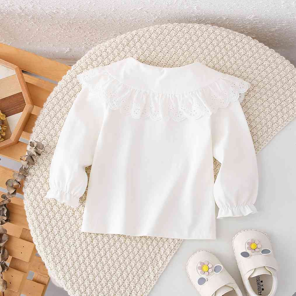 LNICEAR Toddler Baby Girls Basic Shirt Long Sleeve Solid Color Doll Collar Tops Blouse Bottoming T-Shirt A-White 3-4 Years