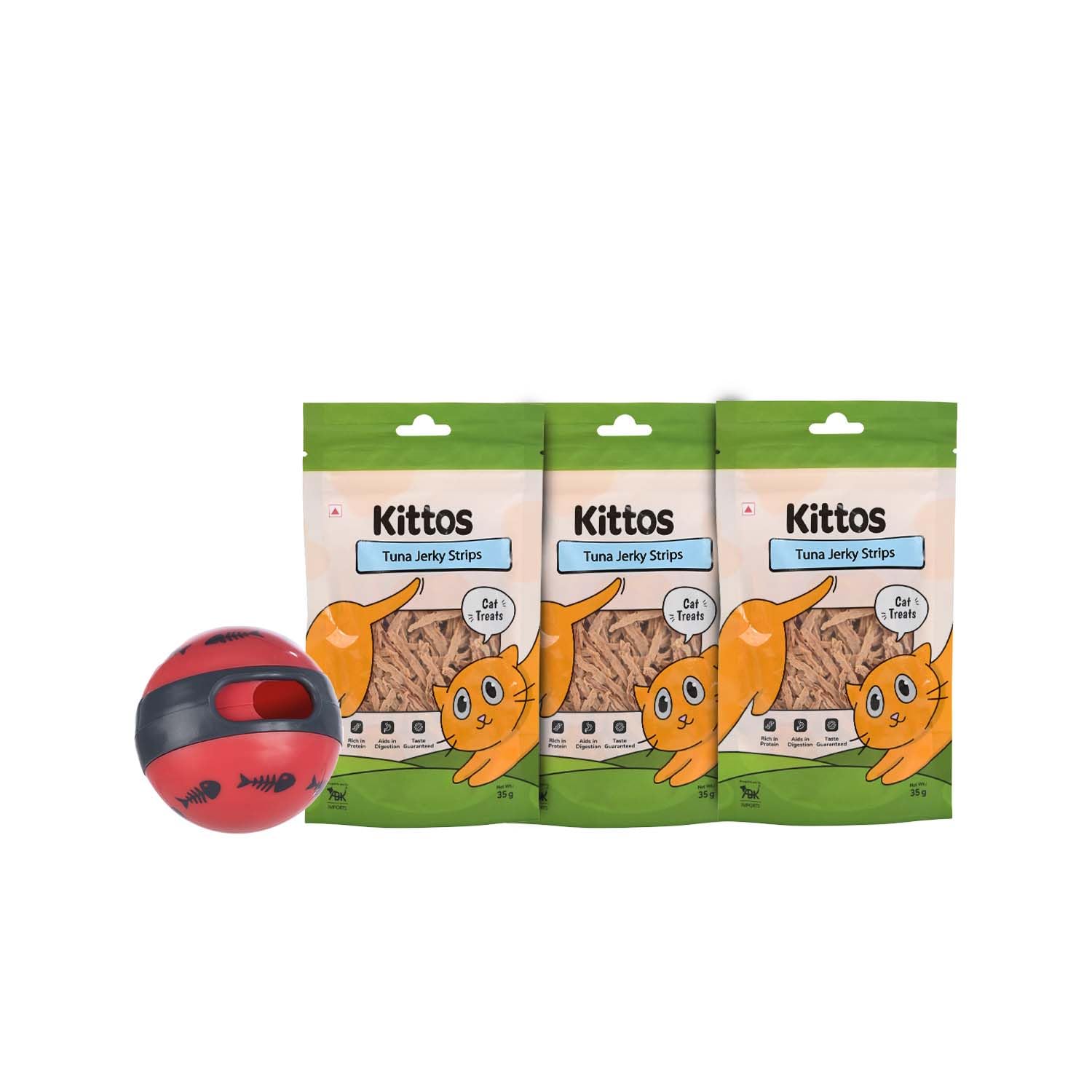 Combo of Trixie Treat Dispenser Interactive Plastic Ball Toy for Cats and 3 Pack of Kittos Protein Rich Tasty Salmon Rings Cat Treats for Training, 35 g Each-image-34
