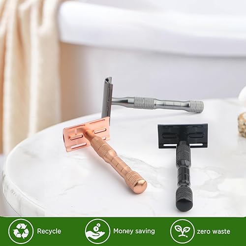 Miniatura 6 de Maquinilla de afeitar de seguridad de doble filo para mujer, maquinilla de afeitar de una sola hoja para mujer, con 10 cuchillas de afeitar