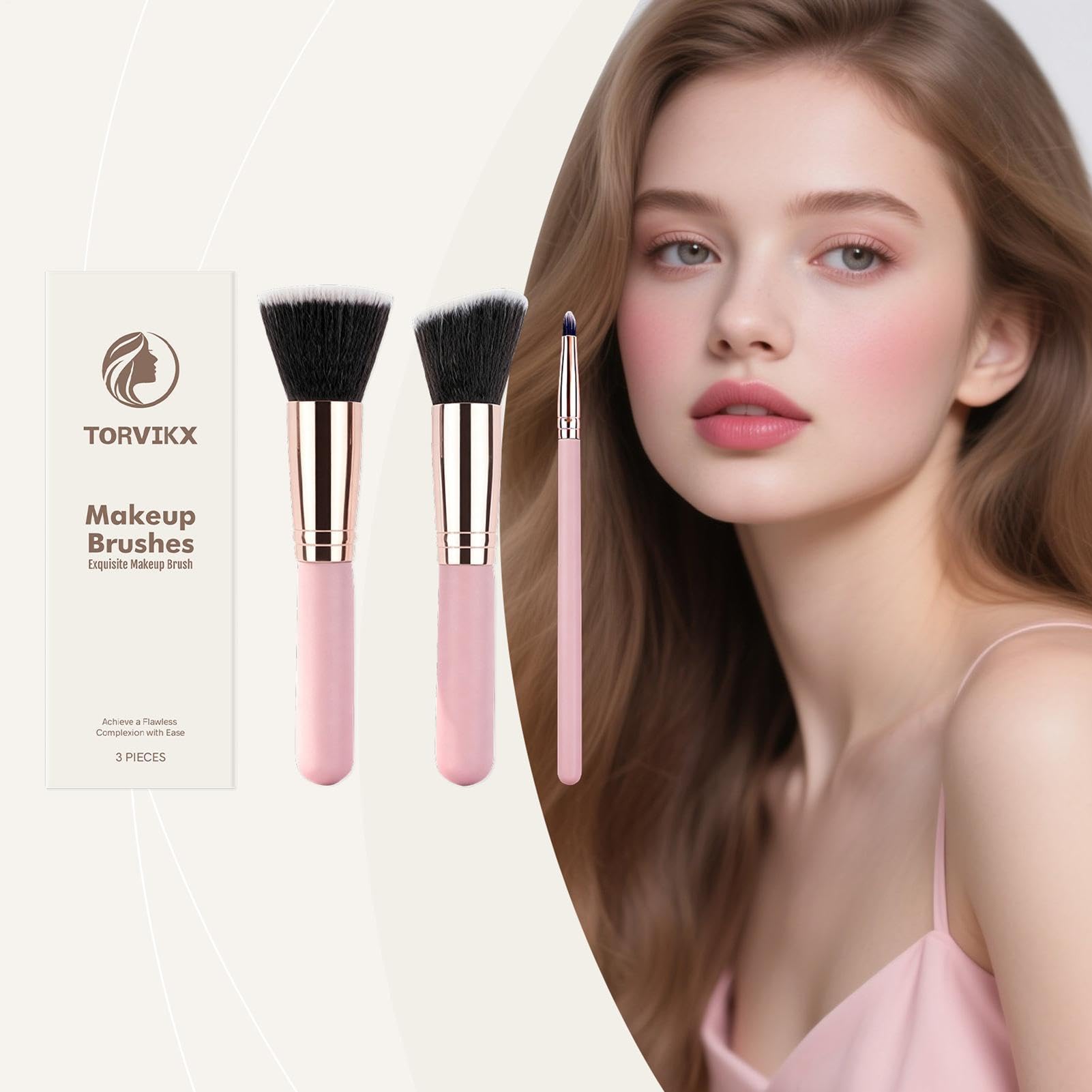 Pennelli per il Trucco del Viso versatili Tre Pezzi con Setole Morbide | Pennelli Soffici Cosmetici per Fondotinta Per Donne Ragazze Principianti Quotidiano E Viaggio Blush Ombretto Contour
