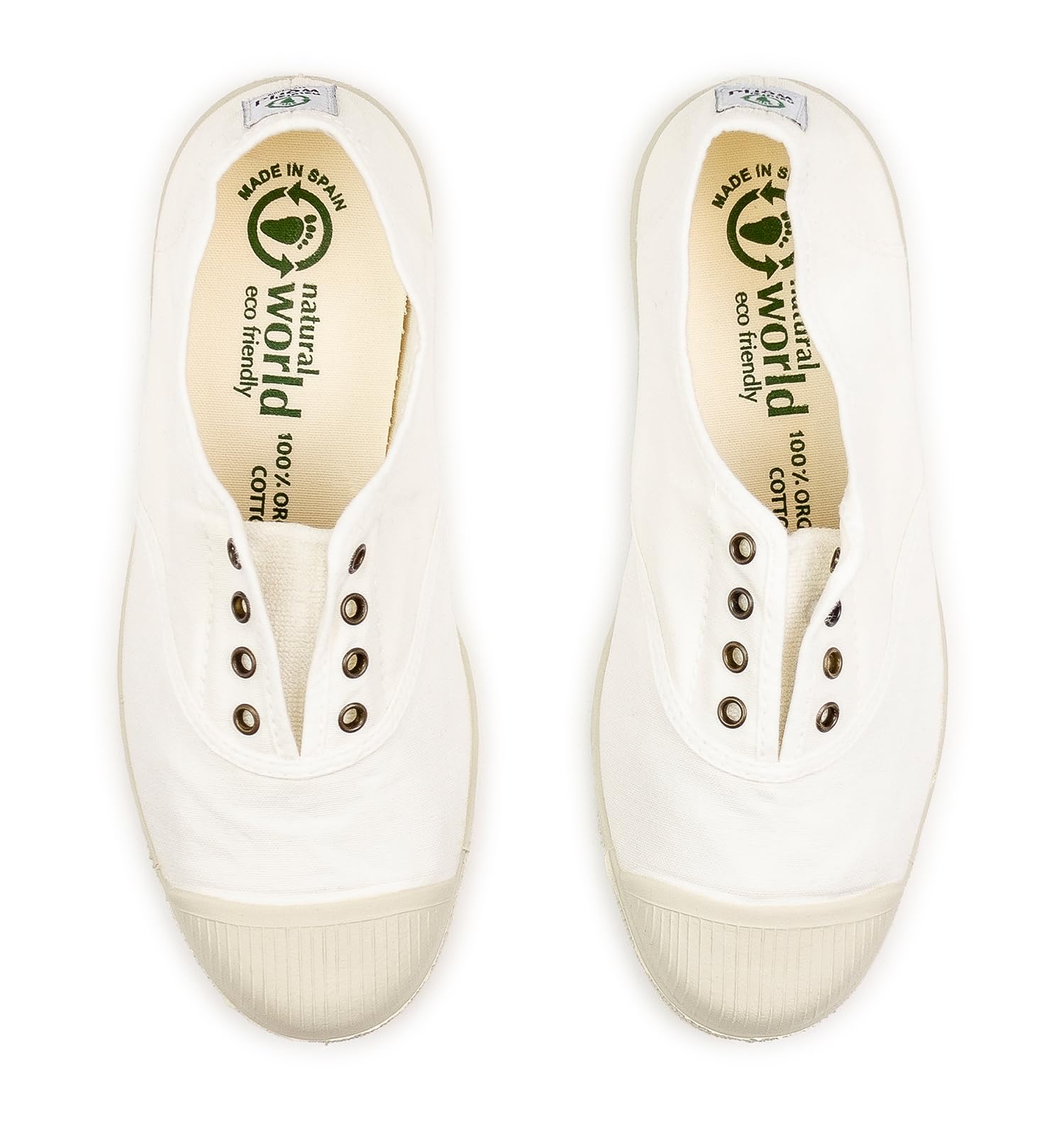 Natural World Eco - Zapatillas Mujer Casual de Algodón Orgánico - Sneakers Sostenibles con Suela de Caucho Natural - Veganas - Fabricadas en España - Blancas - Modelo 102