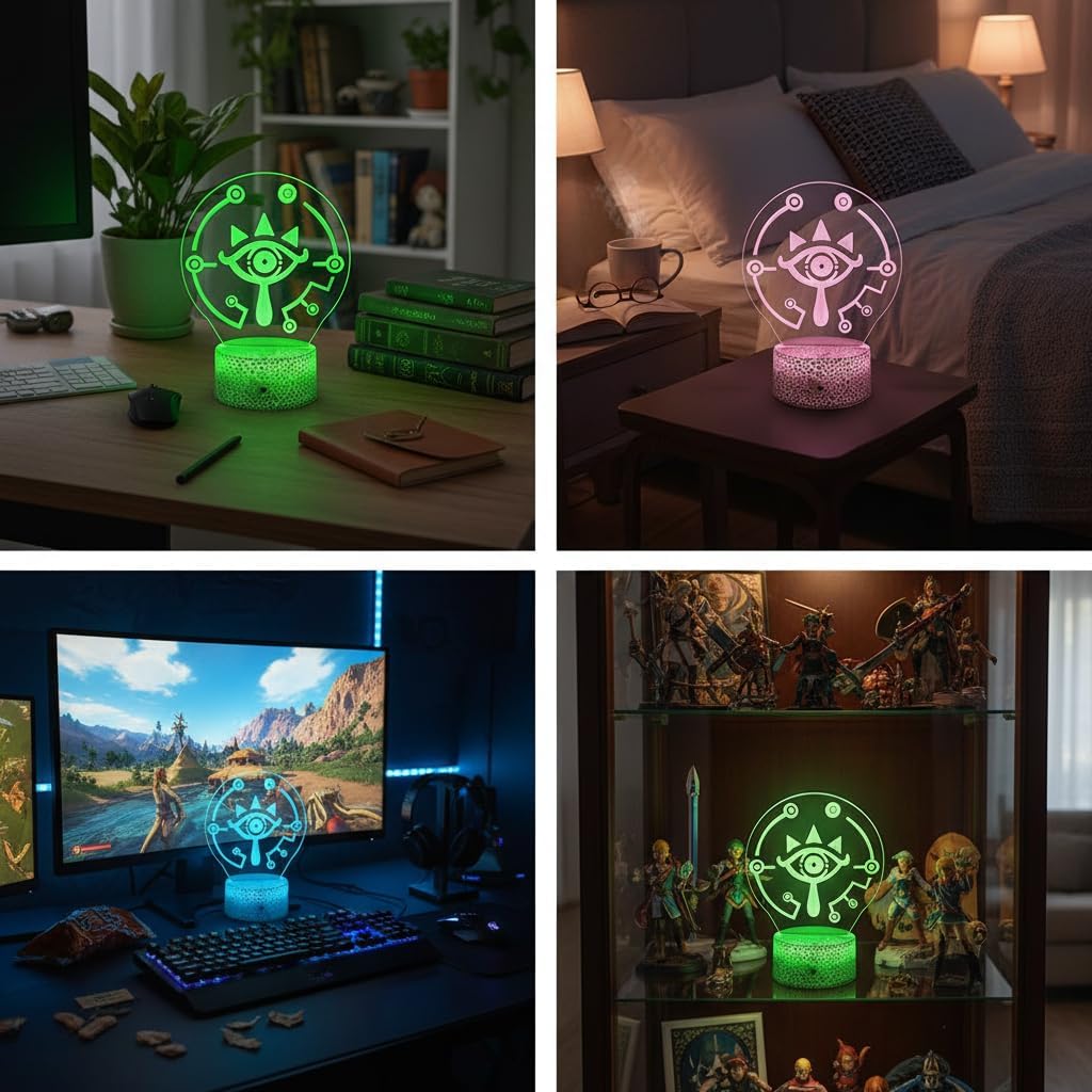 3D Night Light, 16 Color Changing Cartoon USB Desk Lamp, Crest of Hyrule Illusion Lighting with Remote Control for Home Decor Gift for Kids. (3)