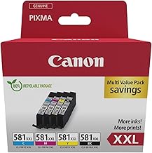 Canon CLI-581XXL High Yield Genuine Ink Cartridges, Pack of 4 (Black, Cyan, Magenta, Yellow) - Cardboard Multipack