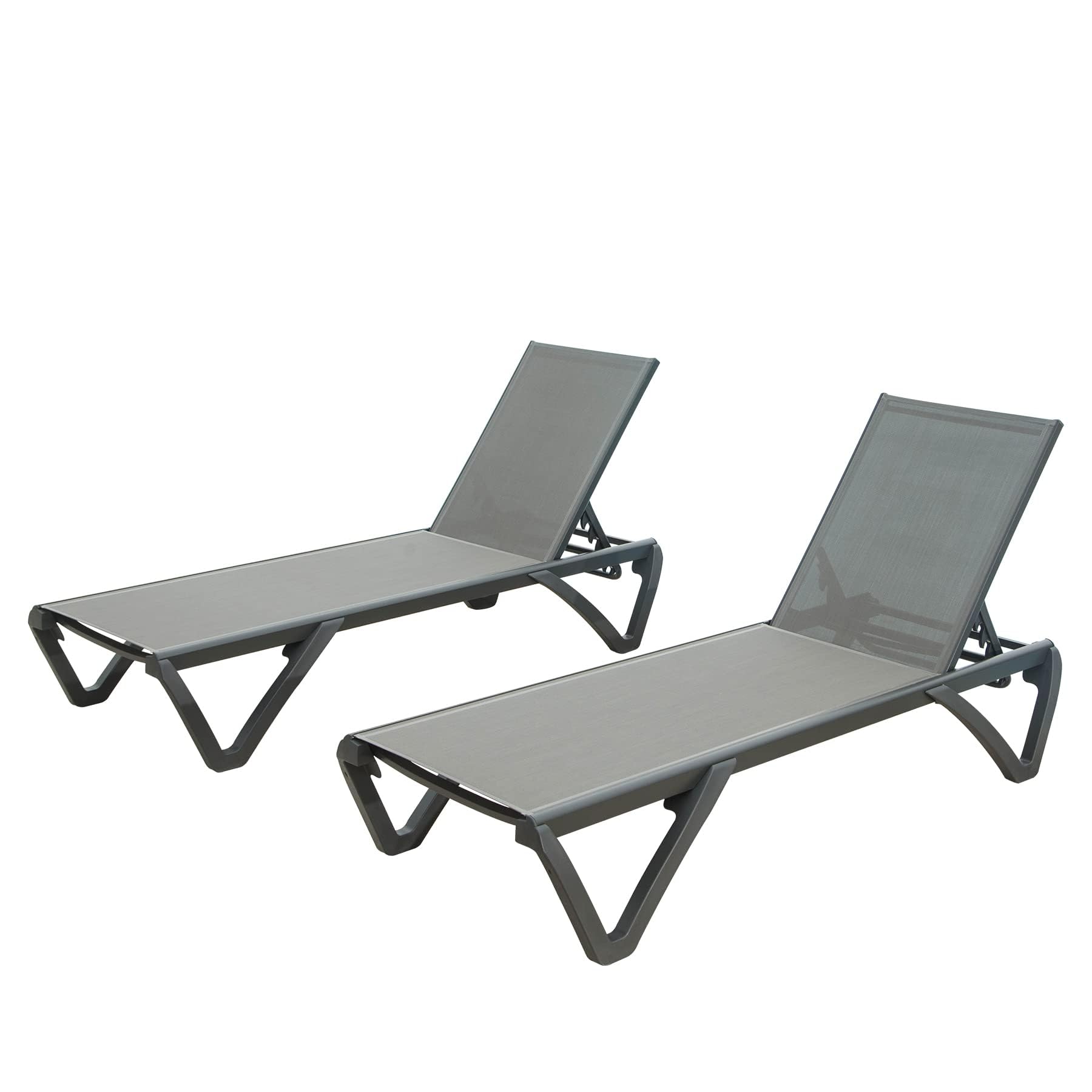 GESUNDHOMEPool Lounge Chairs, Aluminum Patio Chaise Lounge Set of 2, 5 Position Adjustable Backrest and Wheels, All Weather Outdoor Lounge Chairs for Beach, Yard, Balcony, Poolside (gray)