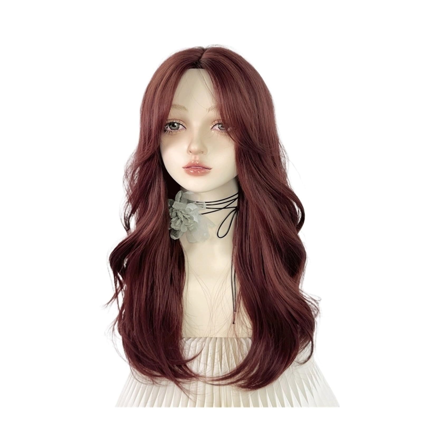 ZTHYSHOZ Women's Wig Red Medium Split Long Curly Hair Wig, Full Head Cover, Feminine Styling